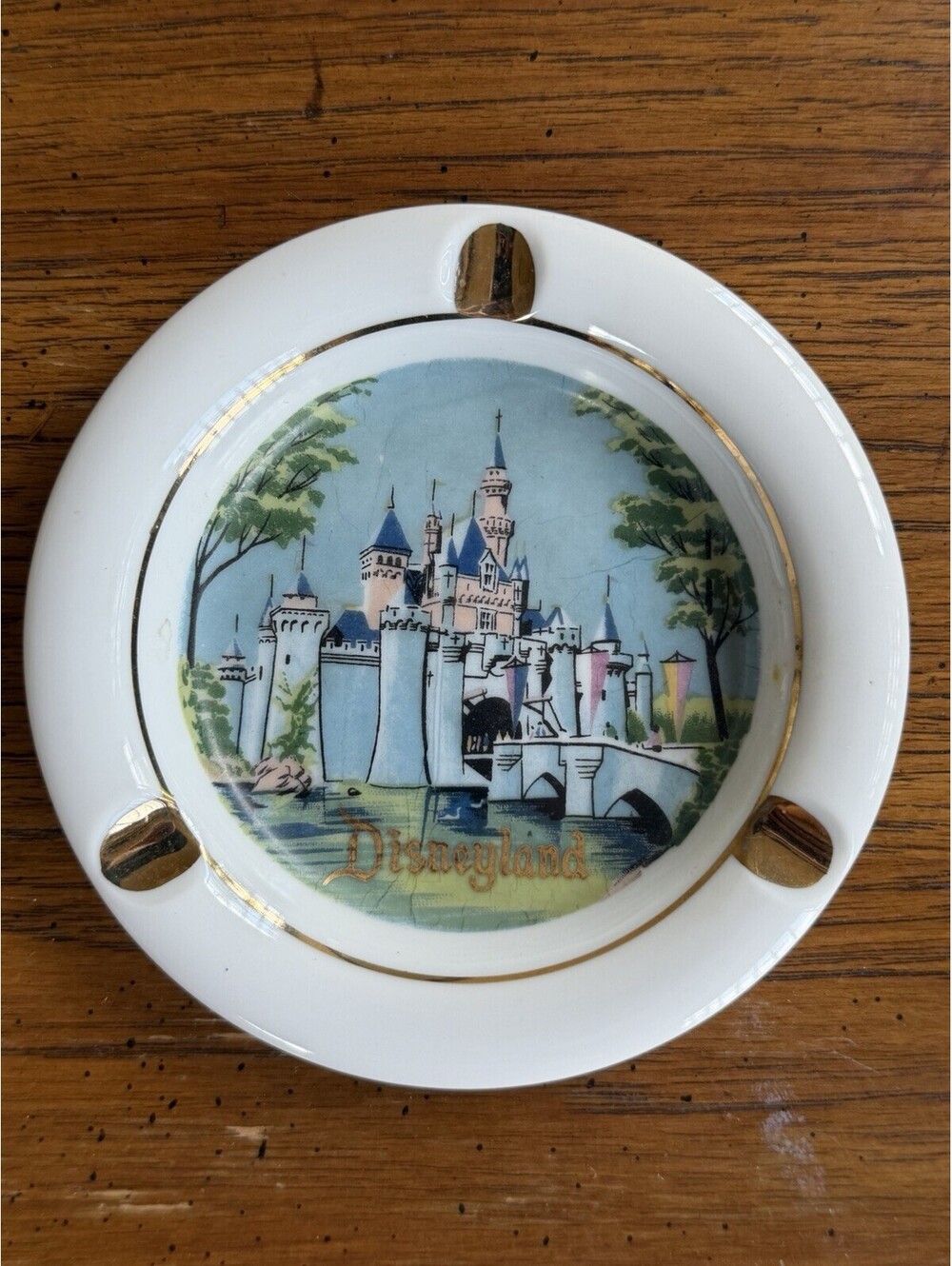 Vintage Disneyland Sleeping Beauty Castle Porcelain Ashtray Japan Gold Disney